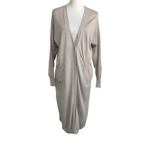 Uniqlo Womens Long Line Cardigan One Button Sz Medium Gray Long Sleeve